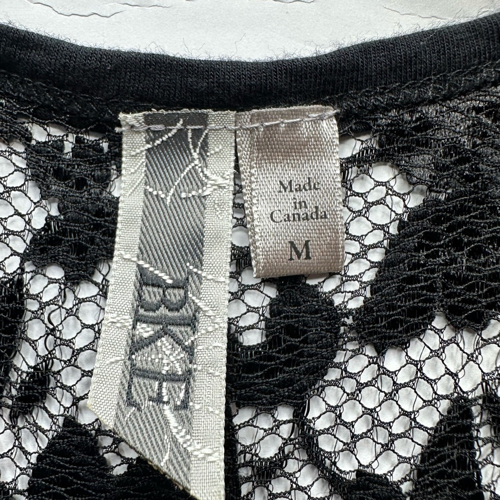 BKE Black Lace Overlay Tank Top M Floral Sheer Lace Sleeveless Made in Canada - Picture 7 of 12